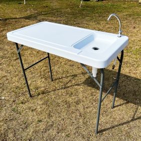 Outdoor Fish And Game Cutting Cleaning Table W Sink And Faucet (Option: Off White)