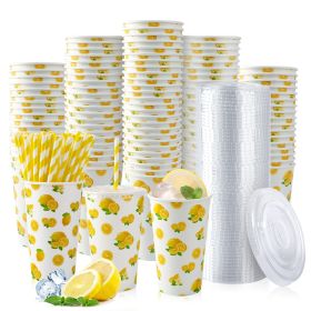 180pcs Lemonade Paper Cups With Lids And Straws 16oz Disposable Cups For Lemon Stand Supplies Summer Party Hot Cold Beverage,Amazon Is Banned,654 (Option: 65410328G13)